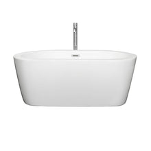 Load image into Gallery viewer, Wyndham Mermaid 60 Inch Freestanding Bathtub in White with Floor Mounted Faucet, Drain and Overflow Trim in Polished Chrome- Wyndham