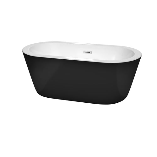 Wyndham Mermaid 60 Inch Freestanding Bathtub in Black with White Interior with Polished Chrome Drain and Overflow Trim- Wyndham