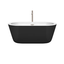 Load image into Gallery viewer, Wyndham Mermaid 60 Inch Freestanding Bathtub in Black with White Interior with Floor Mounted Faucet, Drain and Overflow Trim in Brushed Nickel- Wyndham