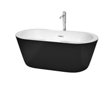 Load image into Gallery viewer, Wyndham Mermaid 60 Inch Freestanding Bathtub in Black with White Interior with Floor Mounted Faucet, Drain and Overflow Trim in Polished Chrome- Wyndham
