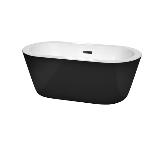 Wyndham Mermaid 60 Inch Freestanding Bathtub in Black with White Interior with Matte Black Drain and Overflow Trim- Wyndham