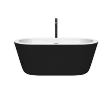Load image into Gallery viewer, Wyndham Mermaid 60 Inch Freestanding Bathtub in Black with White Interior with Shiny White Trim and Floor Mounted Faucet in Matte Black- Wyndham