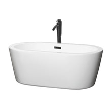 Load image into Gallery viewer, Wyndham Mermaid 60 Inch Freestanding Bathtub in White with Floor Mounted Faucet, Drain and Overflow Trim in Matte Black- Wyndham