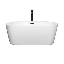 Load image into Gallery viewer, Wyndham Mermaid 60 Inch Freestanding Bathtub in White with Floor Mounted Faucet, Drain and Overflow Trim in Matte Black- Wyndham