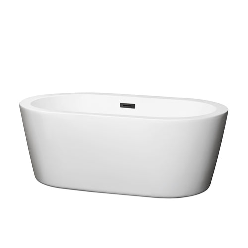 Wyndham Mermaid 60 Inch Freestanding Bathtub in White with Matte Black Drain and Overflow Trim- Wyndham