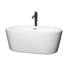 Load image into Gallery viewer, Wyndham Mermaid 60 Inch Freestanding Bathtub in White with Polished Chrome Trim and Floor Mounted Faucet in Matte Black- Wyndham