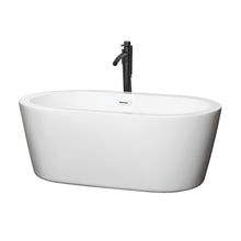Load image into Gallery viewer, Wyndham Mermaid 60 Inch Freestanding Bathtub in White with Shiny White Trim and Floor Mounted Faucet in Matte Black- Wyndham