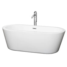 Load image into Gallery viewer, Wyndham Mermaid 67 Inch Freestanding Bathtub in White with Floor Mounted Faucet, Drain and Overflow Trim in Polished Chrome- Wyndham