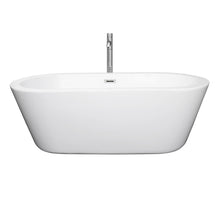 Load image into Gallery viewer, Wyndham Mermaid 67 Inch Freestanding Bathtub in White with Floor Mounted Faucet, Drain and Overflow Trim in Polished Chrome- Wyndham