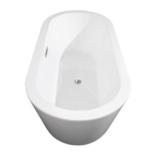 Load image into Gallery viewer, Wyndham Mermaid 67 Inch Freestanding Bathtub in White with Floor Mounted Faucet, Drain and Overflow Trim in Brushed Nickel- Wyndham
