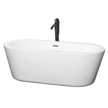 Load image into Gallery viewer, Wyndham Mermaid 67 Inch Freestanding Bathtub in White with Polished Chrome Trim and Floor Mounted Faucet in Matte Black- Wyndham