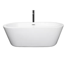Load image into Gallery viewer, Wyndham Mermaid 67 Inch Freestanding Bathtub in White with Polished Chrome Trim and Floor Mounted Faucet in Matte Black- Wyndham