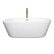 Load image into Gallery viewer, Wyndham Mermaid 67 Inch Freestanding Bathtub in White with Polished Chrome Trim and Floor Mounted Faucet in Brushed Gold- Wyndham