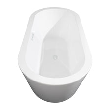 Load image into Gallery viewer, Wyndham Mermaid 67 Inch Freestanding Bathtub in White with Shiny White Trim and Floor Mounted Faucet in Brushed Gold- Wyndham