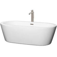 Load image into Gallery viewer, Wyndham Mermaid 71 Inch Freestanding Bathtub in White with Floor Mounted Faucet, Drain and Overflow Trim in Brushed Nickel- Wyndham