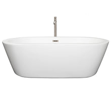 Load image into Gallery viewer, Wyndham Mermaid 71 Inch Freestanding Bathtub in White with Floor Mounted Faucet, Drain and Overflow Trim in Brushed Nickel- Wyndham