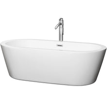 Load image into Gallery viewer, Wyndham Mermaid 71 Inch Freestanding Bathtub in White with Floor Mounted Faucet, Drain and Overflow Trim in Polished Chrome- Wyndham