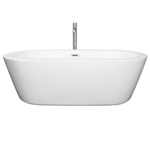 Load image into Gallery viewer, Wyndham Mermaid 71 Inch Freestanding Bathtub in White with Floor Mounted Faucet, Drain and Overflow Trim in Polished Chrome- Wyndham