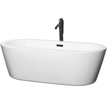 Load image into Gallery viewer, Wyndham Mermaid 71 Inch Freestanding Bathtub in White with Floor Mounted Faucet, Drain and Overflow Trim in Matte Black- Wyndham