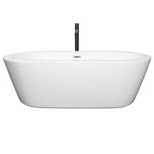 Load image into Gallery viewer, Wyndham Mermaid 71 Inch Freestanding Bathtub in White with Polished Chrome Trim and Floor Mounted Faucet in Matte Black- Wyndham