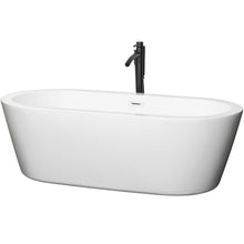 Load image into Gallery viewer, Wyndham Mermaid 71 Inch Freestanding Bathtub in White with Shiny White Trim and Floor Mounted Faucet in Matte Black- Wyndham