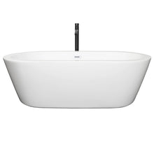 Load image into Gallery viewer, Wyndham Mermaid 71 Inch Freestanding Bathtub in White with Shiny White Trim and Floor Mounted Faucet in Matte Black- Wyndham