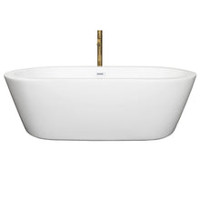 Load image into Gallery viewer, Wyndham Mermaid 71 Inch Freestanding Bathtub in White with Shiny White Trim and Floor Mounted Faucet in Brushed Gold- Wyndham
