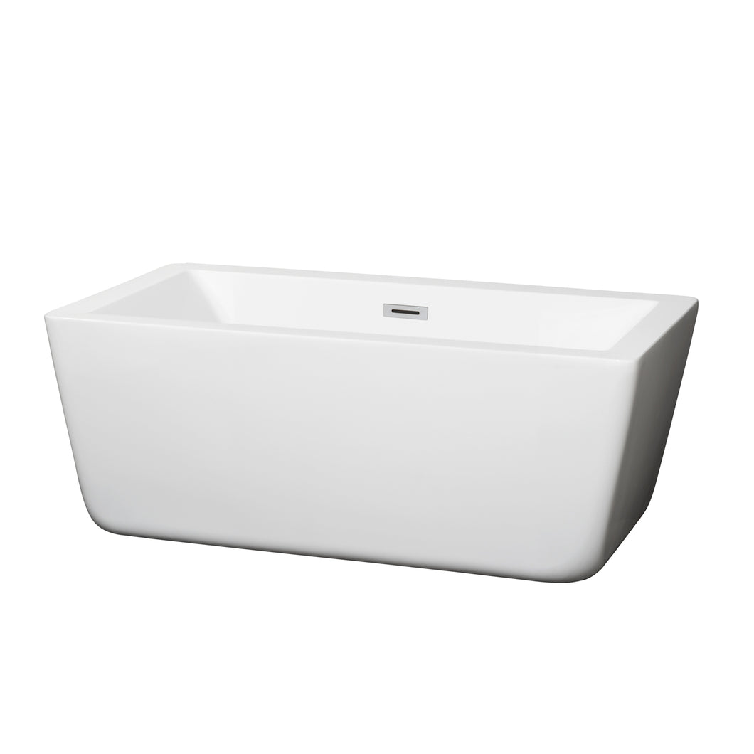 Wyndham Laura 59 Inch Freestanding Bathtub in White with Polished Chrome Drain and Overflow Trim- Wyndham