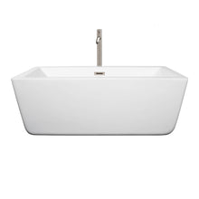 Load image into Gallery viewer, Wyndham Laura 59 Inch Freestanding Bathtub in White with Floor Mounted Faucet, Drain and Overflow Trim in Brushed Nickel- Wyndham