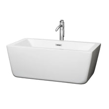 Load image into Gallery viewer, Wyndham Laura 59 Inch Freestanding Bathtub in White with Floor Mounted Faucet, Drain and Overflow Trim in Polished Chrome- Wyndham