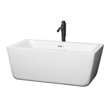 Load image into Gallery viewer, Wyndham Laura 59 Inch Freestanding Bathtub in White with Shiny White Trim and Floor Mounted Faucet in Matte Black- Wyndham