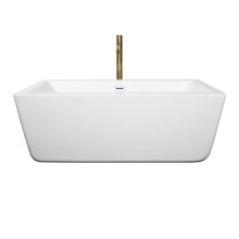 Load image into Gallery viewer, Wyndham Laura 59 Inch Freestanding Bathtub in White with Shiny White Trim and Floor Mounted Faucet in Brushed Gold- Wyndham