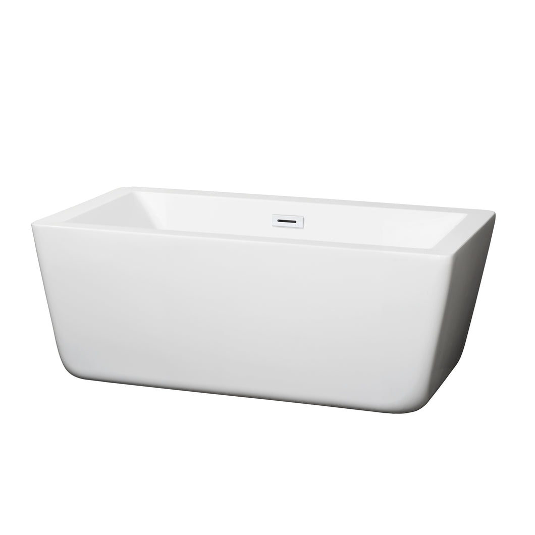 Wyndham Laura 59 Inch Freestanding Bathtub in White with Shiny White Drain and Overflow Trim- Wyndham