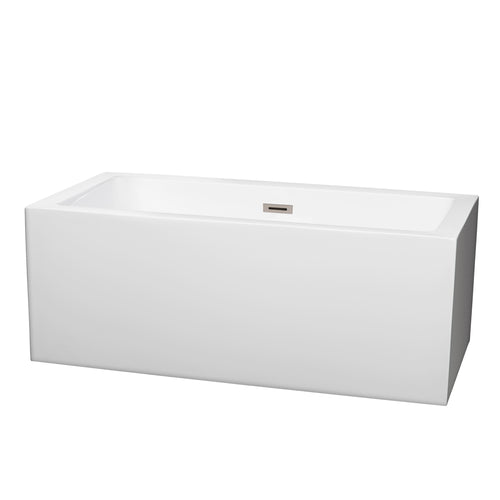 Wyndham Melody 60 Inch Freestanding Bathtub in White with Brushed Nickel Drain and Overflow Trim- Wyndham