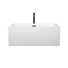 Load image into Gallery viewer, Wyndham Melody 60 Inch Freestanding Bathtub in White with Floor Mounted Faucet, Drain and Overflow Trim in Matte Black- Wyndham
