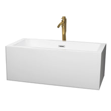 Load image into Gallery viewer, Wyndham Melody 60 Inch Freestanding Bathtub in White with Polished Chrome Trim and Floor Mounted Faucet in Brushed Gold- Wyndham