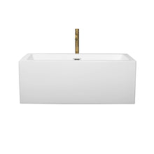 Load image into Gallery viewer, Wyndham Melody 60 Inch Freestanding Bathtub in White with Polished Chrome Trim and Floor Mounted Faucet in Brushed Gold- Wyndham