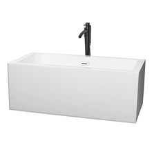 Load image into Gallery viewer, Wyndham Melody 60 Inch Freestanding Bathtub in White with Shiny White Trim and Floor Mounted Faucet in Matte Black- Wyndham