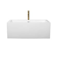 Load image into Gallery viewer, Wyndham Melody 60 Inch Freestanding Bathtub in White with Shiny White Trim and Floor Mounted Faucet in Brushed Gold- Wyndham