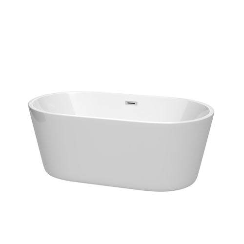 Wyndham Carissa 60 Inch Freestanding Bathtub in White with Polished Chrome Drain and Overflow Trim- Wyndham