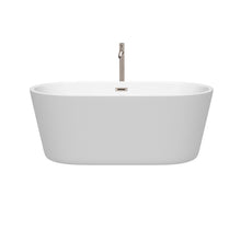 Load image into Gallery viewer, Wyndham Carissa 60 Inch Freestanding Bathtub in White with Floor Mounted Faucet, Drain and Overflow Trim in Brushed Nickel- Wyndham