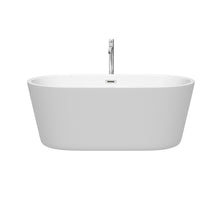 Load image into Gallery viewer, Wyndham Carissa 60 Inch Freestanding Bathtub in White with Floor Mounted Faucet, Drain and Overflow Trim in Polished Chrome- Wyndham