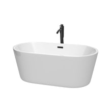 Load image into Gallery viewer, Wyndham Carissa 60 Inch Freestanding Bathtub in White with Floor Mounted Faucet, Drain and Overflow Trim in Matte Black- Wyndham