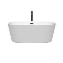 Load image into Gallery viewer, Wyndham Carissa 60 Inch Freestanding Bathtub in White with Floor Mounted Faucet, Drain and Overflow Trim in Matte Black- Wyndham