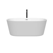Load image into Gallery viewer, Wyndham Carissa 60 Inch Freestanding Bathtub in White with Polished Chrome Trim and Floor Mounted Faucet in Matte Black- Wyndham