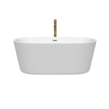 Load image into Gallery viewer, Wyndham Carissa 60 Inch Freestanding Bathtub in White with Polished Chrome Trim and Floor Mounted Faucet in Brushed Gold- Wyndham