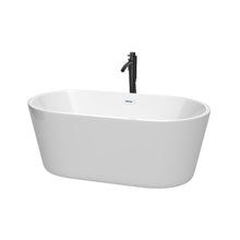 Load image into Gallery viewer, Wyndham Carissa 60 Inch Freestanding Bathtub in White with Shiny White Trim and Floor Mounted Faucet in Matte Black- Wyndham