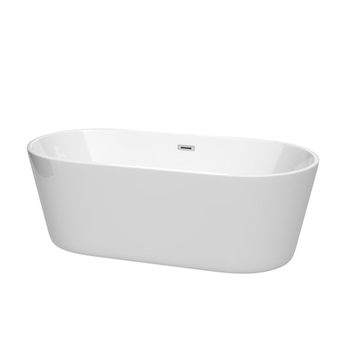 Wyndham Carissa 67 Inch Freestanding Bathtub in White with Polished Chrome Drain and Overflow Trim- Wyndham