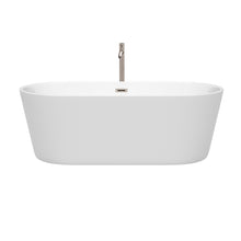 Load image into Gallery viewer, Wyndham Carissa 67 Inch Freestanding Bathtub in White with Floor Mounted Faucet, Drain and Overflow Trim in Brushed Nickel- Wyndham