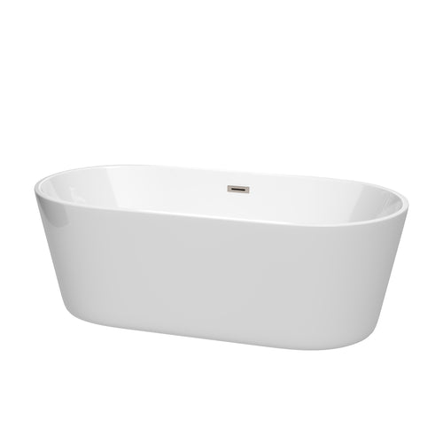 Wyndham Carissa 67 Inch Freestanding Bathtub in White with Brushed Nickel Drain and Overflow Trim- Wyndham